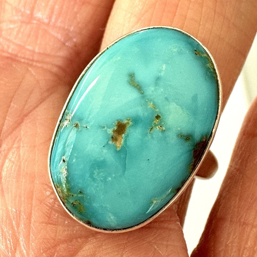 Navajo Sonoran Gold Turquoise Ring Sz 6 Signed Alan Lee 7/8" Sterling Modern USA